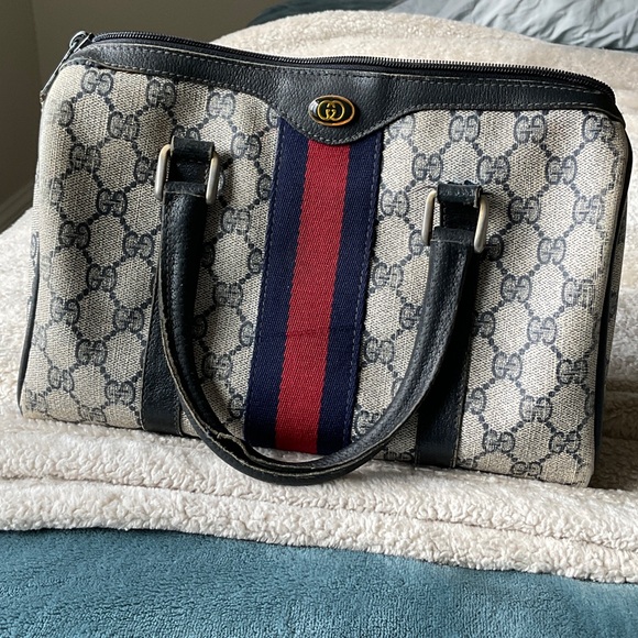 Gucci Handbags - Gucci Beige and Black Canvas Bag with Red and Blue Accent